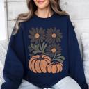  Pumpkins And Flowers Watercolor Allover Print Halloween Autumn Sweatshirt