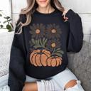 XXXL Black Pumpkins And Flowers Watercolor Allover Print Halloween Autumn Sweatshirt