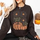 Medium Dark Chocolate Pumpkins And Flowers Watercolor Allover Print Halloween Autumn Sweatshirt