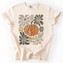  Retro Autumn Pumpkin and Flowers Watercolor Garden Scene Halloween Vibes Comfort Colors Tee