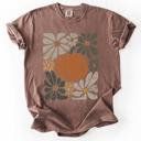 XL Espresso Brown Retro Autumn Pumpkin and Flowers Watercolor Garden Scene Halloween Vibes Comfort Colors Tee