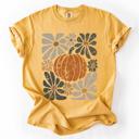 Small Mustard Retro Autumn Pumpkin and Flowers Watercolor Garden Scene Halloween Vibes Comfort Colors Tee