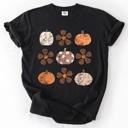 XXL Black Retro Halloween Watercolor Floral Pumpkin Pattern Autumn Fall Comfort Colors Tee