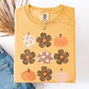 XXXL Mustard Retro Halloween Watercolor Floral Pumpkin Pattern Autumn Fall Comfort Colors Tee