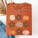 Medium Yam Retro Halloween Watercolor Floral Pumpkin Pattern Autumn Fall Comfort Colors Tee