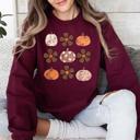 Large Maroon Retro Halloween Floral Pumpkin Pattern Sweatshirt For Cozy Autumn Layering Wardrobe Essential