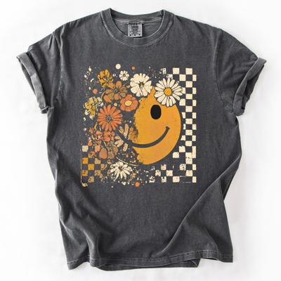 Mama Leopard Pumpkin Pattern Watercolor Bouquet Retro Smiley Halloween Autumn Flowers Comfort Colors Tee
