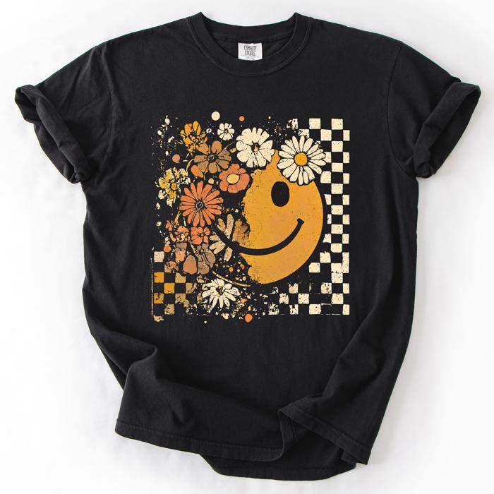 Mama Leopard Pumpkin Pattern Watercolor Bouquet Retro Smiley Halloween Autumn Flowers Comfort Colors Tee