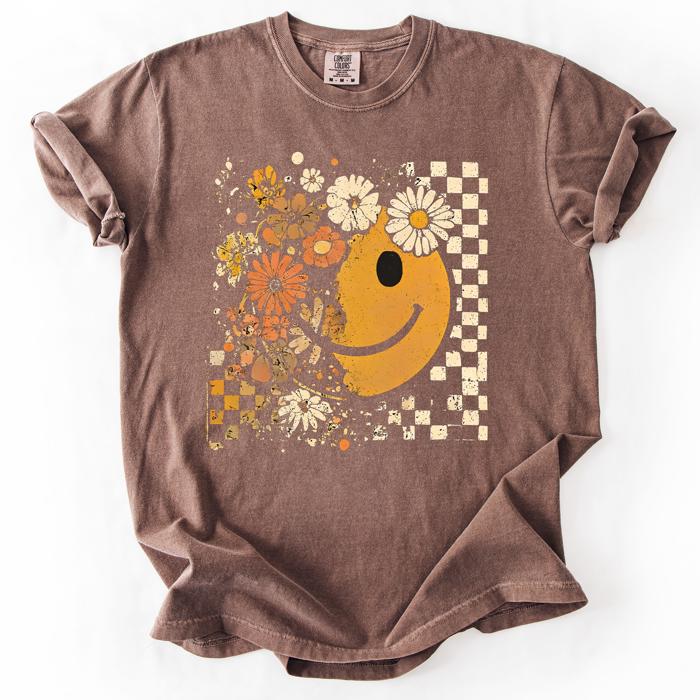 Mama Leopard Pumpkin Pattern Watercolor Bouquet Retro Smiley Halloween Autumn Flowers Comfort Colors Tee