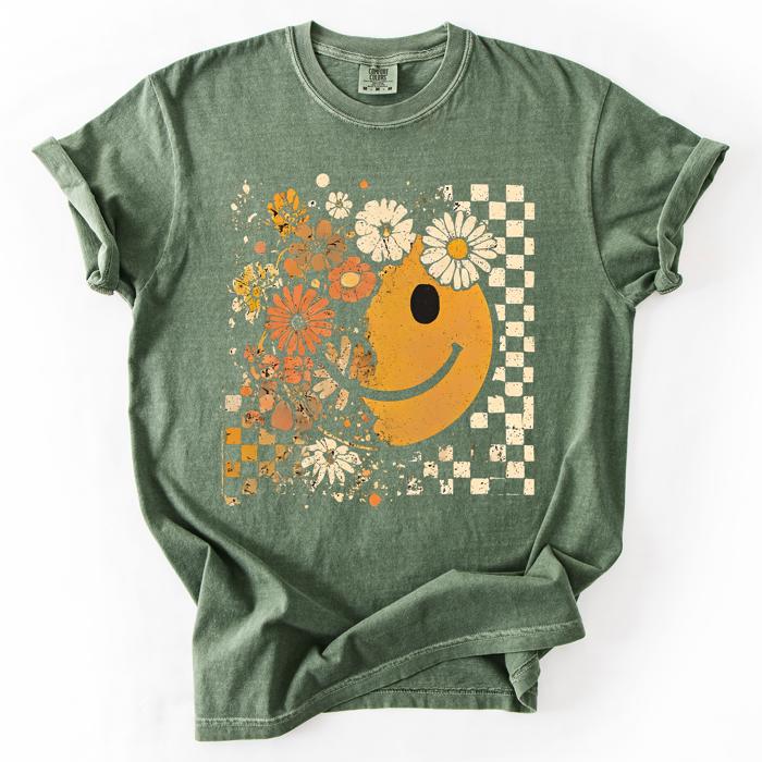 Mama Leopard Pumpkin Pattern Watercolor Bouquet Retro Smiley Halloween Autumn Flowers Comfort Colors Tee