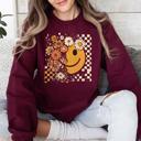  Retro Smiley Halloween Floral Autumn Garden Flowers Vintage-Inspired Pattern Cozy Knit Sweatshirt