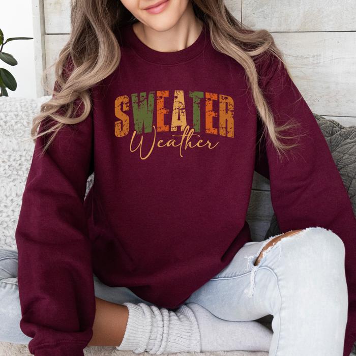 Sweater Weather Fall Retro Varsity Autumn Pumpkin Cozy Vintage Harvest Seasonal Americana Fall Vibes Sweatshirt