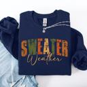Large Navy Sweater Weather Fall Retro Varsity Autumn Pumpkin Cozy Vintage Harvest Seasonal Americana Fall Vibes Sweatshirt