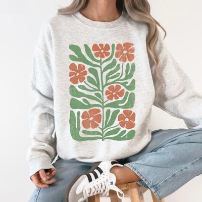 Terracotta Flower Botanical Vintage Boho Nature Autumn Harvest Bouquet Leopard Print Pumpkins Sweatshirt