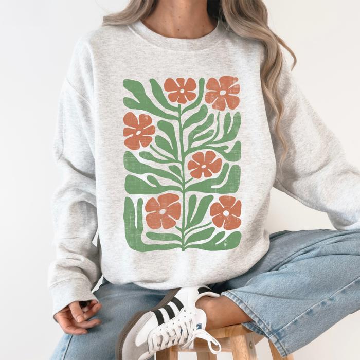 Terracotta Flower Botanical Vintage Boho Nature Autumn Harvest Bouquet Leopard Print Pumpkins Sweatshirt
