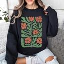 XXL Black Terracotta Flower Botanical Vintage Boho Nature Autumn Harvest Bouquet Leopard Print Pumpkins Sweatshirt