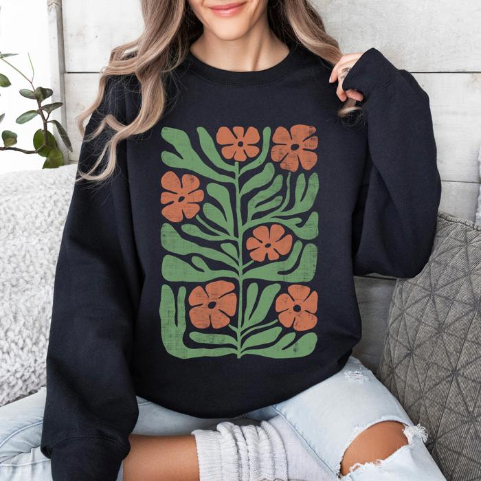 Terracotta Flower Botanical Vintage Boho Nature Autumn Harvest Bouquet Leopard Print Pumpkins Sweatshirt