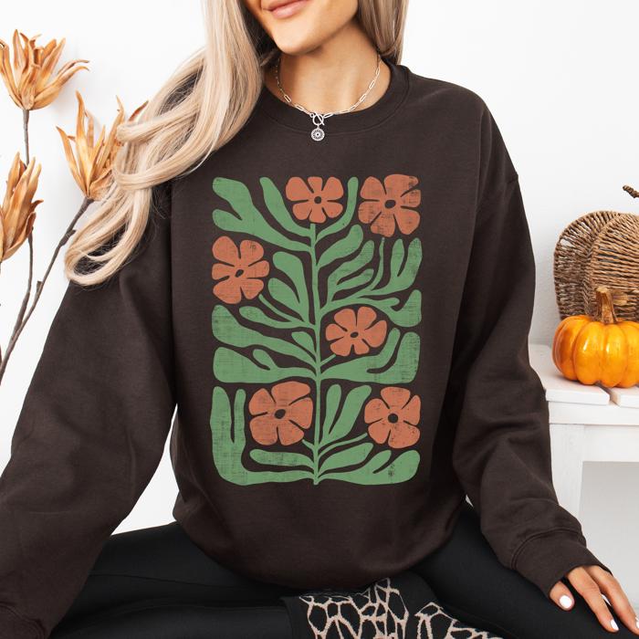 Terracotta Flower Botanical Vintage Boho Nature Autumn Harvest Bouquet Leopard Print Pumpkins Sweatshirt