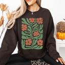 Small Dark Chocolate Terracotta Flower Botanical Vintage Boho Nature Autumn Harvest Bouquet Leopard Print Pumpkins Sweatshirt