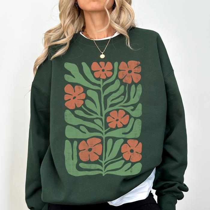 Terracotta Flower Botanical Vintage Boho Nature Autumn Harvest Bouquet Leopard Print Pumpkins Sweatshirt