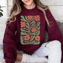 Small Maroon Terracotta Flower Botanical Vintage Boho Nature Autumn Harvest Bouquet Leopard Print Pumpkins Sweatshirt