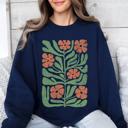 XXL Navy Terracotta Flower Botanical Vintage Boho Nature Autumn Harvest Bouquet Leopard Print Pumpkins Sweatshirt
