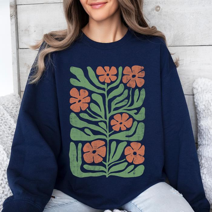 Terracotta Flower Botanical Vintage Boho Nature Autumn Harvest Bouquet Leopard Print Pumpkins Sweatshirt