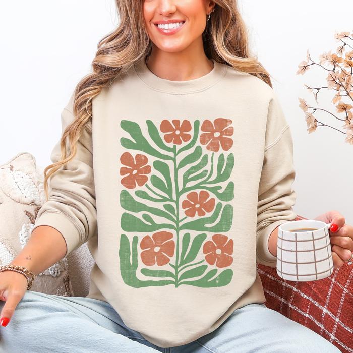 Terracotta Flower Botanical Vintage Boho Nature Autumn Harvest Bouquet Leopard Print Pumpkins Sweatshirt
