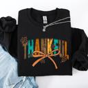 Small Black Thankful Fall Autumn Bow Ribbon Floral Sunflower Pumpkin Harvest Cozy Warm Seasonal Charm Sweatshirt