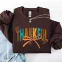 XL Dark Chocolate Brown Thankful Fall Autumn Bow Ribbon Floral Sunflower Pumpkin Harvest Cozy Warm Seasonal Charm Sweatshirt