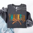 Small Dark Gray Heather Thankful Fall Autumn Bow Ribbon Floral Sunflower Pumpkin Harvest Cozy Warm Seasonal Charm Sweatshirt
