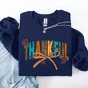 Medium Navy Thankful Fall Autumn Bow Ribbon Floral Sunflower Pumpkin Harvest Cozy Warm Seasonal Charm Sweatshirt