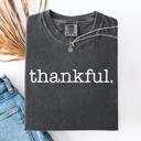 Large Pepper Dark Gray Thankful, Fall, Thanksgiving, Minimalist, Autumn, Thanksgiving, Comfort Colors Tee