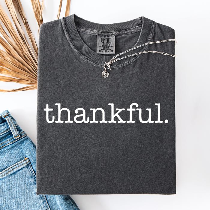 Thankful, Fall, Thanksgiving, Minimalist, Autumn, Thanksgiving, Comfort Colors Tee