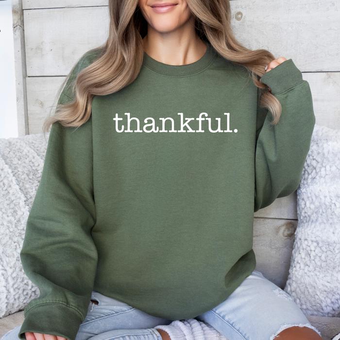Thankful Minimalist Thanksgiving Autumn Fall Cozy Knit Cotton Premium Seasonal Warm Sweatshirt