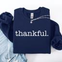 Medium Navy Thankful Minimalist Thanksgiving Autumn Fall Cozy Knit Cotton Premium Seasonal Warm Sweatshirt