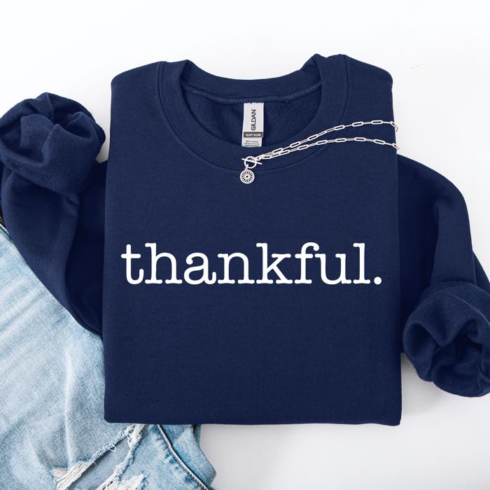 Thankful Minimalist Thanksgiving Autumn Fall Cozy Knit Cotton Premium Seasonal Warm Sweatshirt