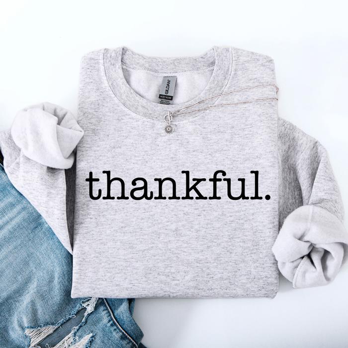 Thankful Minimalist Thanksgiving Autumn Fall Cozy Knit Cotton Premium Seasonal Warm Sweatshirt
