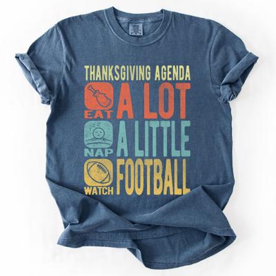 Thanksgiving Agenda Turkey Football Fun Autumn Fall Cozy Vintage Comfort Colors Tee