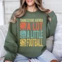 XL Military Green Thanksgiving Agenda Turkey Football Autumn Fall Themed Graphic Print Cozy Sweatshirt