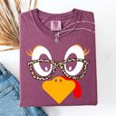 Medium Berry Red Thanksgiving Teacher Turkey Leopard Print Watercolor Design Collection Comfort Colors Tee