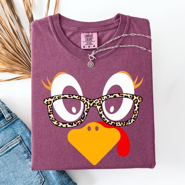 Thanksgiving Teacher Turkey Leopard Print Watercolor Design Collection Comfort Colors Tee