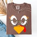Small Espresso Brown Thanksgiving Teacher Turkey Leopard Print Watercolor Design Collection Comfort Colors Tee
