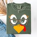 XXL Moss Dark Green Thanksgiving Teacher Turkey Leopard Print Watercolor Design Collection Comfort Colors Tee