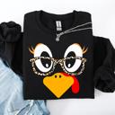 Large Black Thanksgiving Teacher Turkey Leopard Print Autumn Festive Cozy Classroom Style Sweatshirt