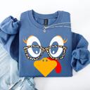Small Indigo Blue Thanksgiving Teacher Turkey Leopard Print Autumn Festive Cozy Classroom Style Sweatshirt