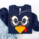 XXL Navy Thanksgiving Teacher Turkey Leopard Print Autumn Festive Cozy Classroom Style Sweatshirt