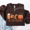 Large Dark Chocolate Brown Tis The Season Football Game Day Pumpkin Coffee Autumn Fall Cozy Weather Sweatshirt