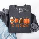 XL Dark Gray Heather Tis The Season Football Game Day Pumpkin Coffee Autumn Fall Cozy Weather Sweatshirt