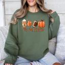 XXXL Military Green Tis The Season Football Game Day Pumpkin Coffee Autumn Fall Cozy Weather Sweatshirt